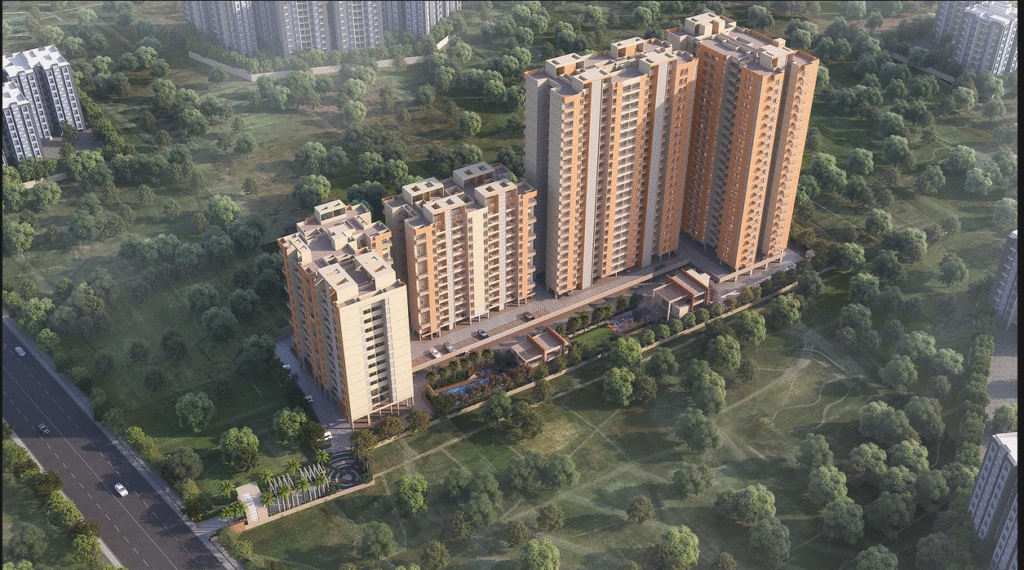 Aerial view of Palm Springs Wakad residential project offering 2 and 3 BHK apartments in Wakad Pune