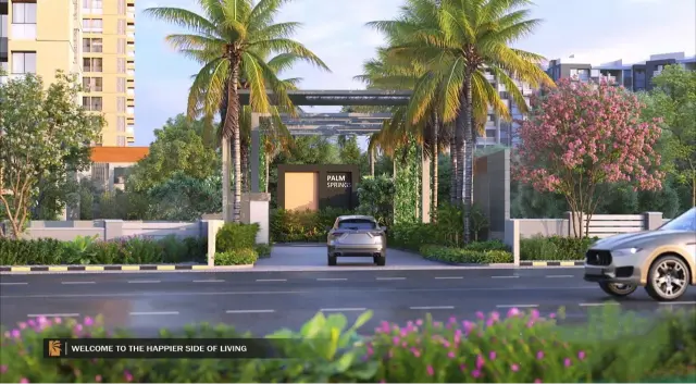 Internal driveway with landscaping at Palm Springs Wakad